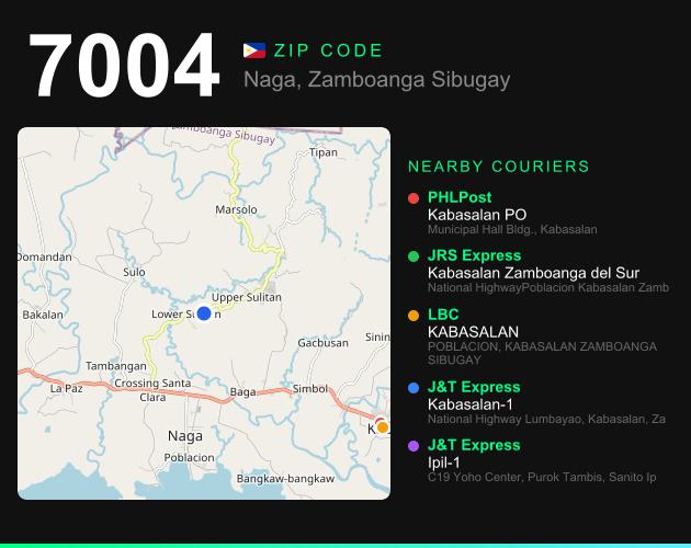ZIP code 7004 map with courier pickup points for Barangay Marsolo
