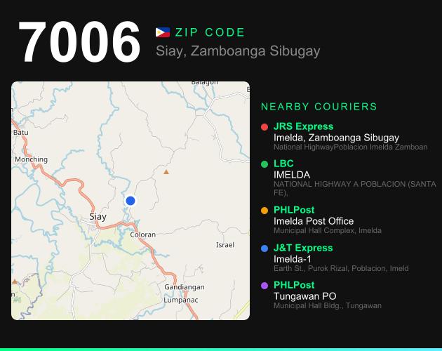 ZIP code 7006 map with courier pickup points for Siay