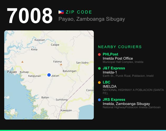 ZIP code 7008 map with courier pickup points for Barangay Bulawan