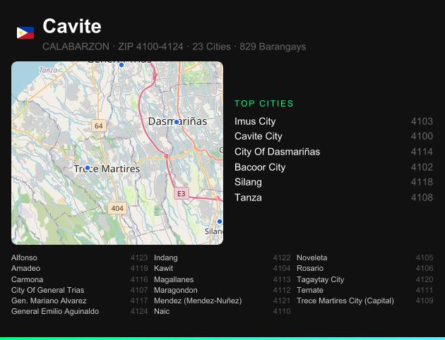 Cavite ZIP codes map with all cities