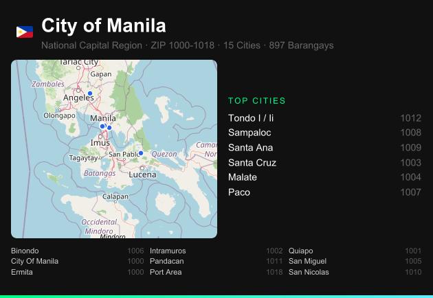 City of Manila ZIP codes map with all cities