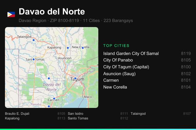 Davao del Norte ZIP codes map with all cities
