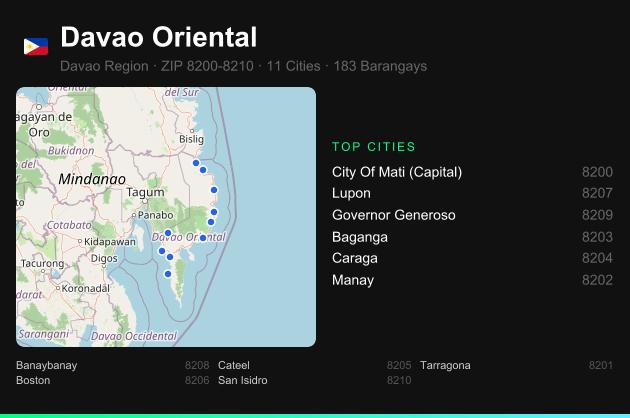 Davao Oriental ZIP codes map with all cities