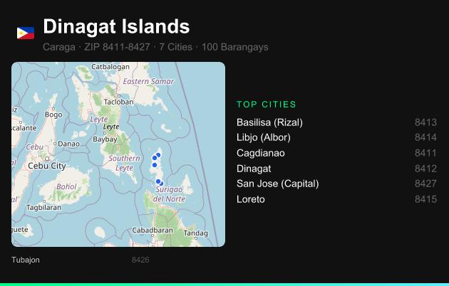 Dinagat Islands ZIP codes map with all cities