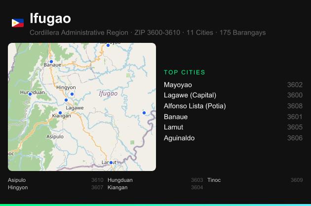 Ifugao ZIP codes map with all cities
