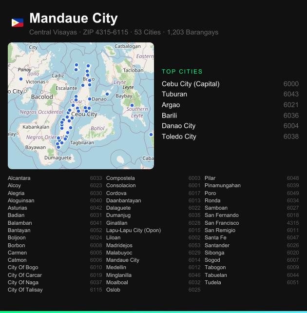 Mandaue City ZIP codes map with all cities