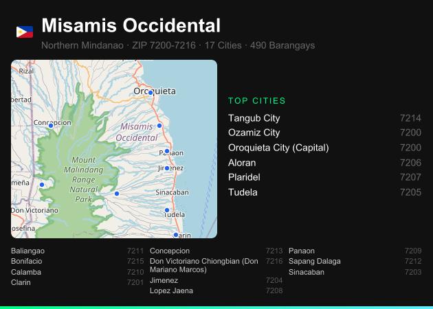 Misamis Occidental ZIP codes map with all cities
