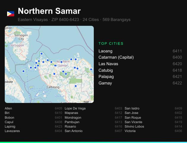 Northern Samar ZIP codes map with all cities