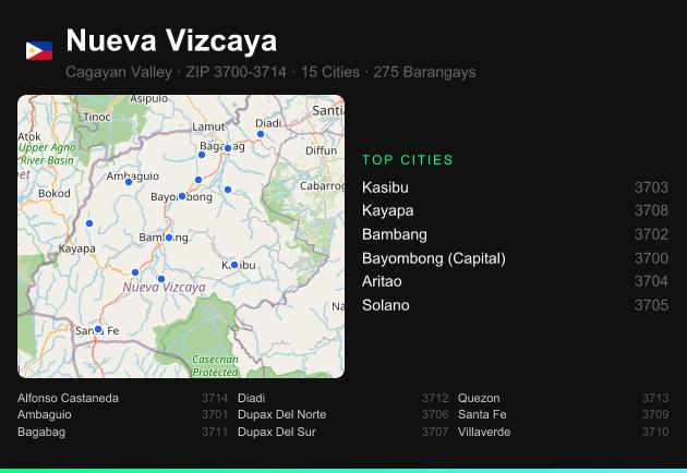Nueva Vizcaya ZIP codes map with all cities