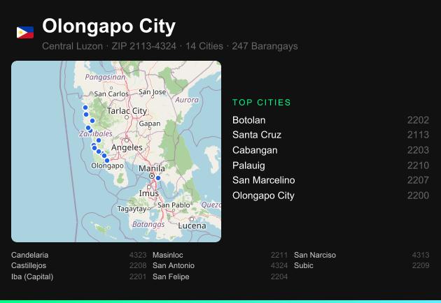 Olongapo City ZIP codes map with all cities