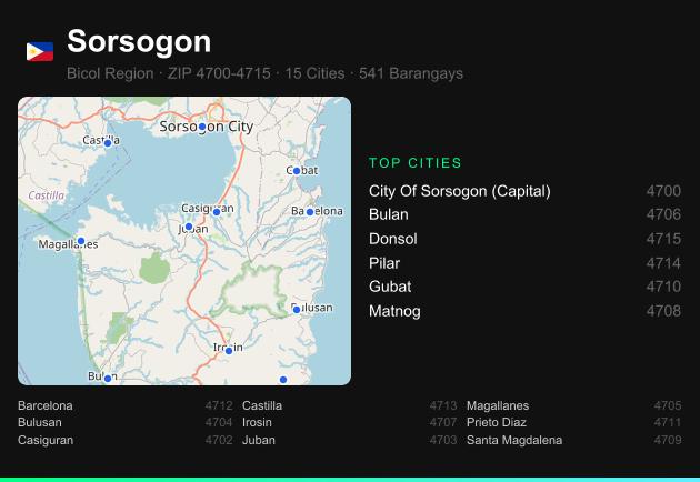 Sorsogon ZIP codes map with all cities