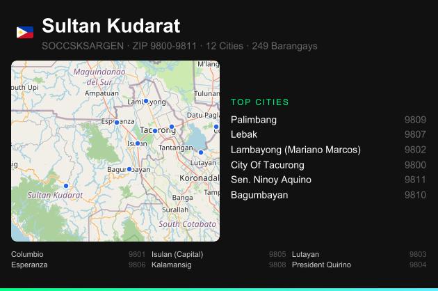 Sultan Kudarat ZIP codes map with all cities