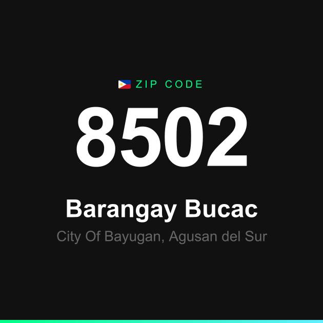 Shareable ZIP code 8502 card for Barangay Bucac