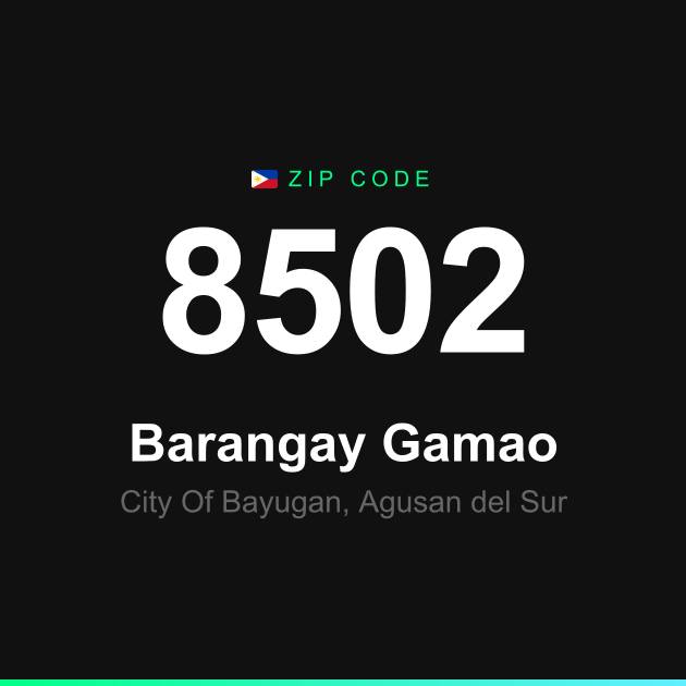 Shareable ZIP code 8502 card for Barangay Gamao