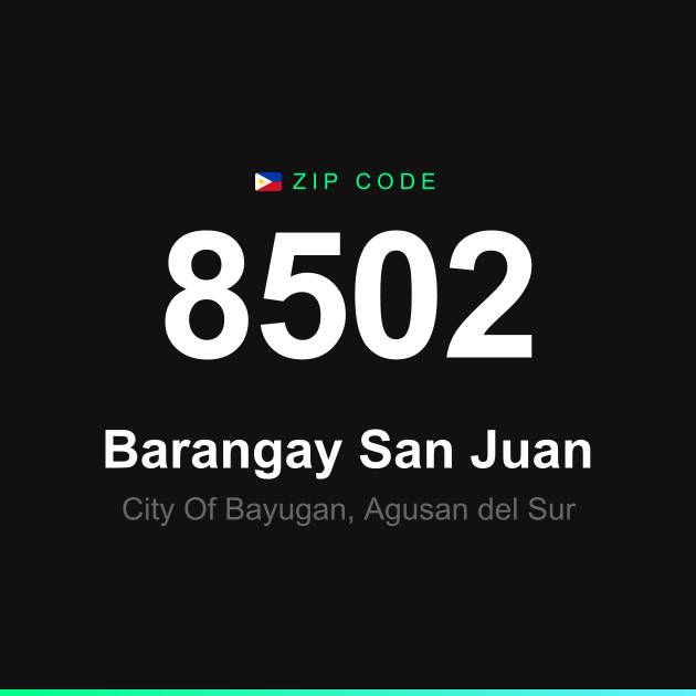 Shareable ZIP code 8502 card for Barangay San Juan