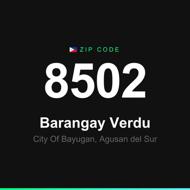 Shareable ZIP code 8502 card for Barangay Verdu