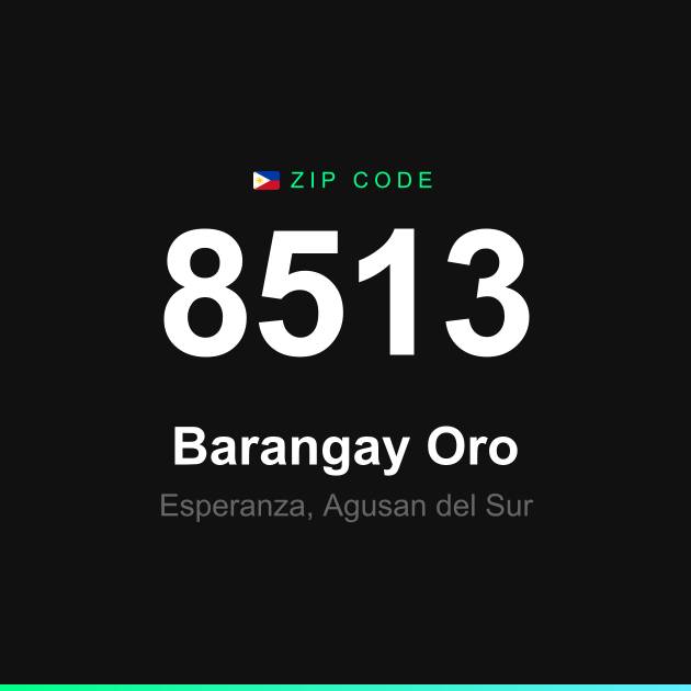 Shareable ZIP code 8513 card for Barangay Oro