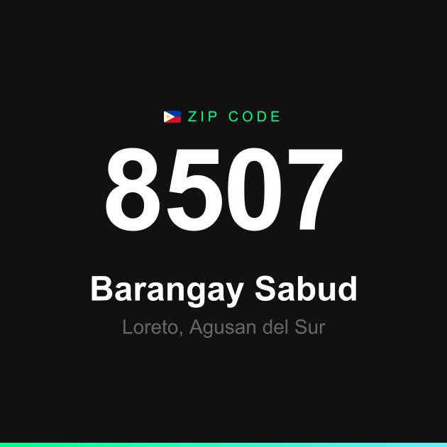 Shareable ZIP code 8507 card for Barangay Sabud