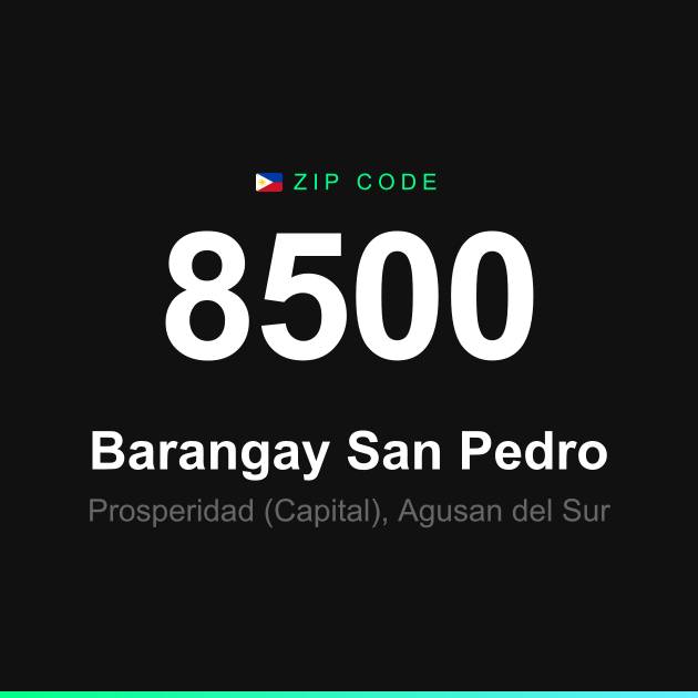 Shareable ZIP code 8500 card for Barangay San Pedro