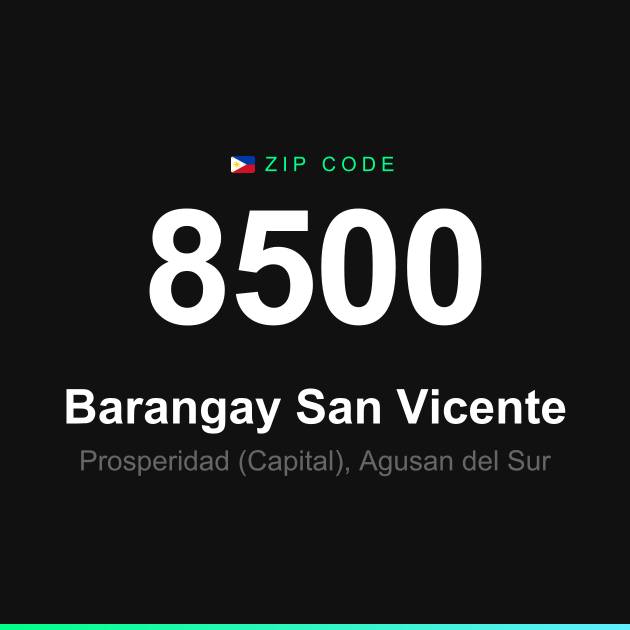 Shareable ZIP code 8500 card for Barangay San Vicente
