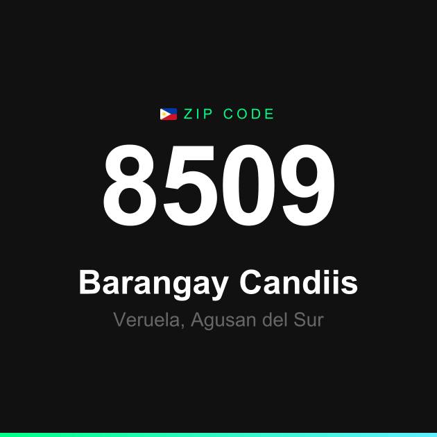 Shareable ZIP code 8509 card for Barangay Candiis