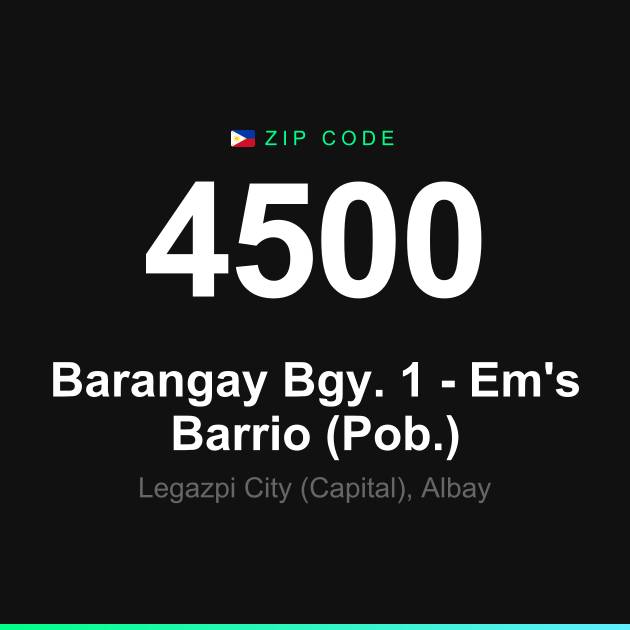 Shareable ZIP code 4500 card for Barangay Bgy. 1 - Em's Barrio (Pob.)