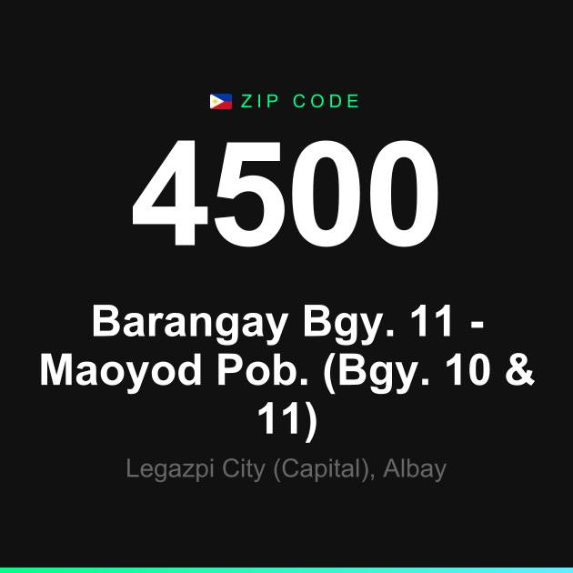 Shareable ZIP code 4500 card for Barangay Bgy. 11 - Maoyod Pob. (Bgy. 10 & 11)