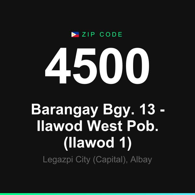Shareable ZIP code 4500 card for Barangay Bgy. 13 - Ilawod West Pob. (Ilawod 1)