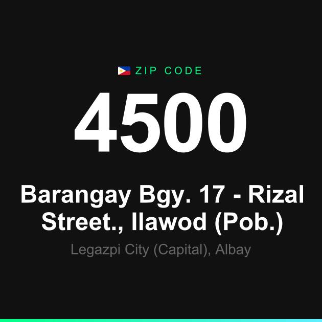 Shareable ZIP code 4500 card for Barangay Bgy. 17 - Rizal Street., Ilawod (Pob.)