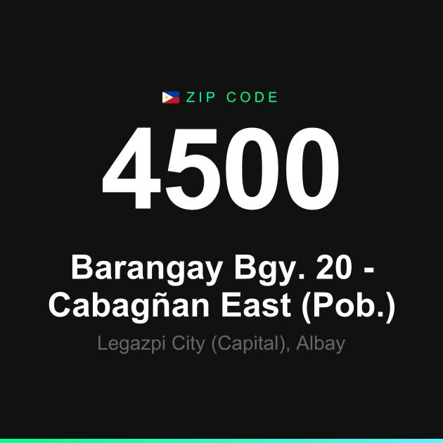 Shareable ZIP code 4500 card for Barangay Bgy. 20 - Cabagñan East (Pob.)