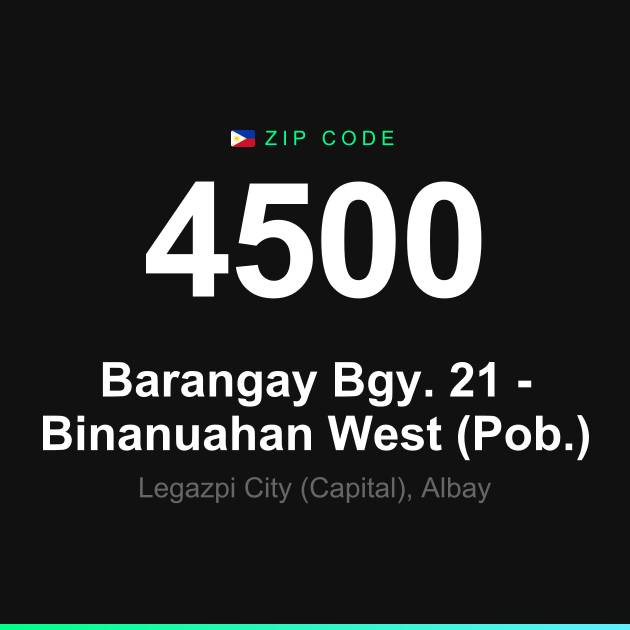 Shareable ZIP code 4500 card for Barangay Bgy. 21 - Binanuahan West (Pob.)