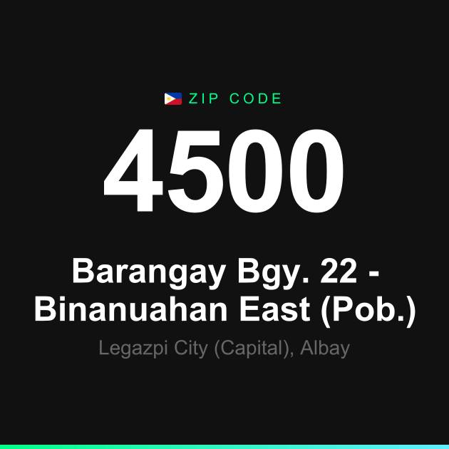 Shareable ZIP code 4500 card for Barangay Bgy. 22 - Binanuahan East (Pob.)