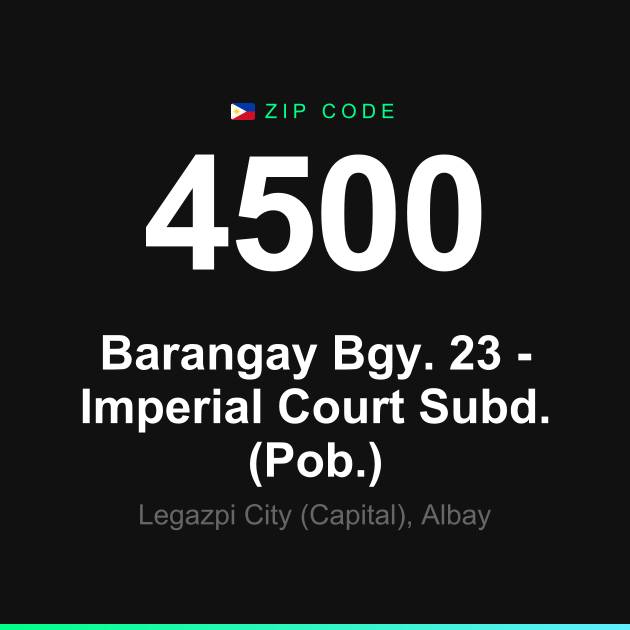 Shareable ZIP code 4500 card for Barangay Bgy. 23 - Imperial Court Subd. (Pob.)