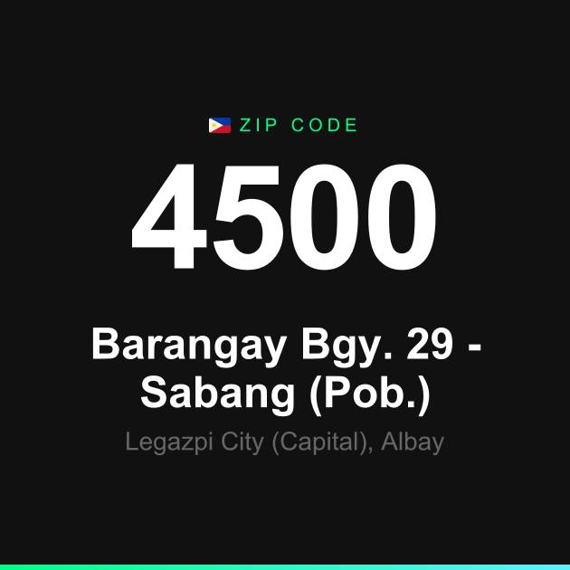 Shareable ZIP code 4500 card for Barangay Bgy. 29 - Sabang (Pob.)