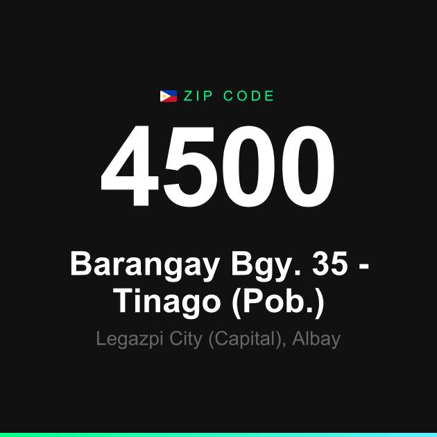 Shareable ZIP code 4500 card for Barangay Bgy. 35 - Tinago (Pob.)