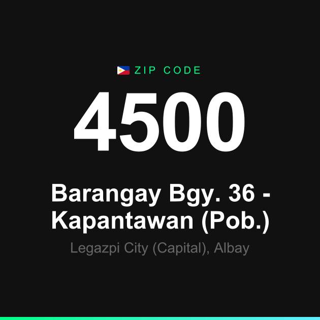 Shareable ZIP code 4500 card for Barangay Bgy. 36 - Kapantawan (Pob.)