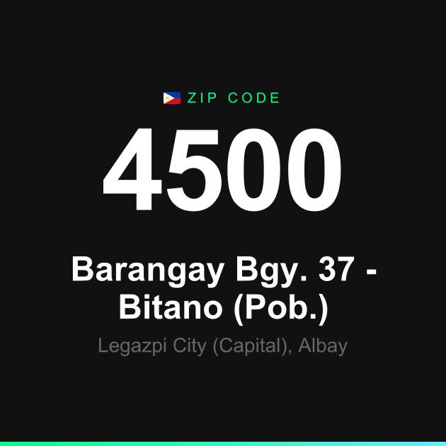 Shareable ZIP code 4500 card for Barangay Bgy. 37 - Bitano (Pob.)