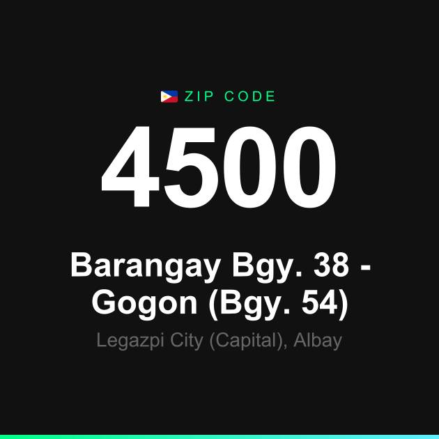 Shareable ZIP code 4500 card for Barangay Bgy. 38 - Gogon (Bgy. 54)