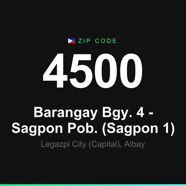 Shareable ZIP code 4500 card for Barangay Bgy. 4 - Sagpon Pob. (Sagpon 1)