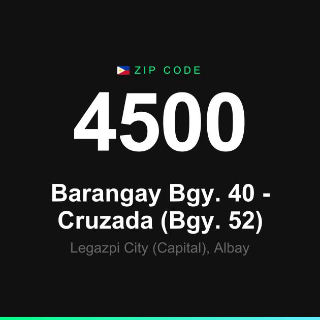Shareable ZIP code 4500 card for Barangay Bgy. 40 - Cruzada (Bgy. 52)
