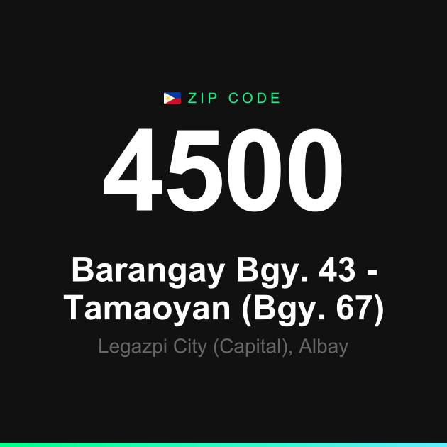 Shareable ZIP code 4500 card for Barangay Bgy. 43 - Tamaoyan (Bgy. 67)