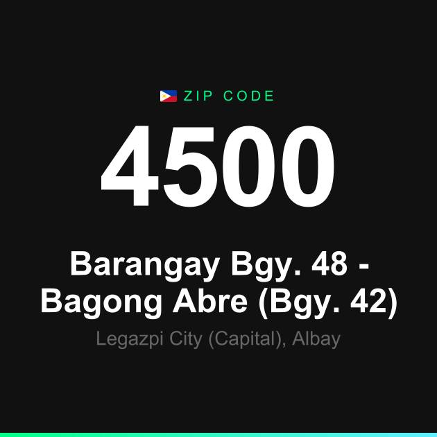 Shareable ZIP code 4500 card for Barangay Bgy. 48 - Bagong Abre (Bgy. 42)