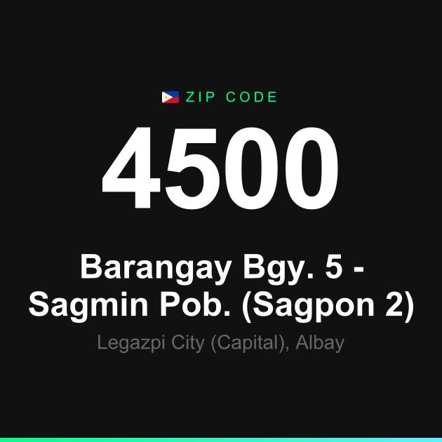 Shareable ZIP code 4500 card for Barangay Bgy. 5 - Sagmin Pob. (Sagpon 2)