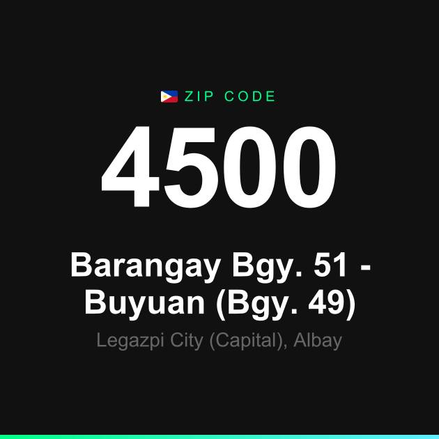 Shareable ZIP code 4500 card for Barangay Bgy. 51 - Buyuan (Bgy. 49)