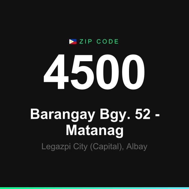 Shareable ZIP code 4500 card for Barangay Bgy. 52 - Matanag