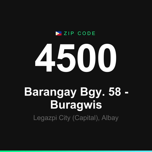 Shareable ZIP code 4500 card for Barangay Bgy. 58 - Buragwis