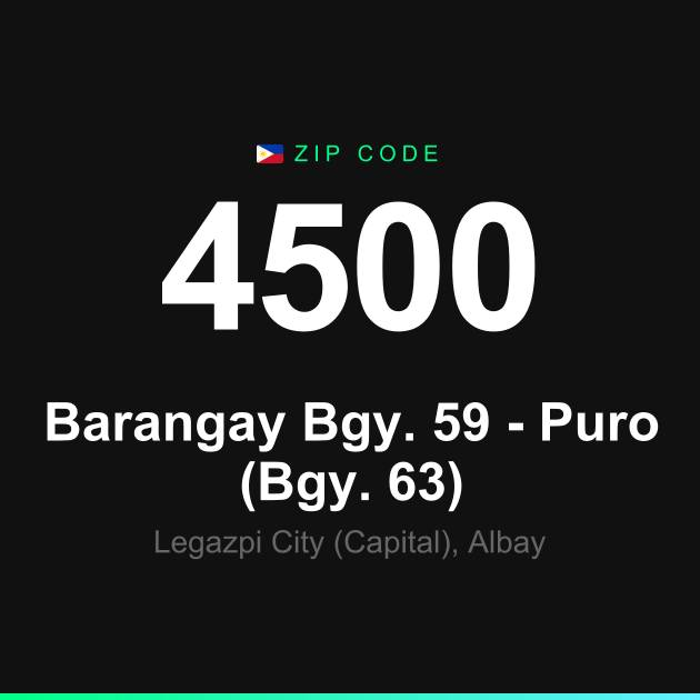 Shareable ZIP code 4500 card for Barangay Bgy. 59 - Puro (Bgy. 63)