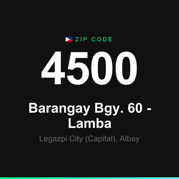 Shareable ZIP code 4500 card for Barangay Bgy. 60 - Lamba