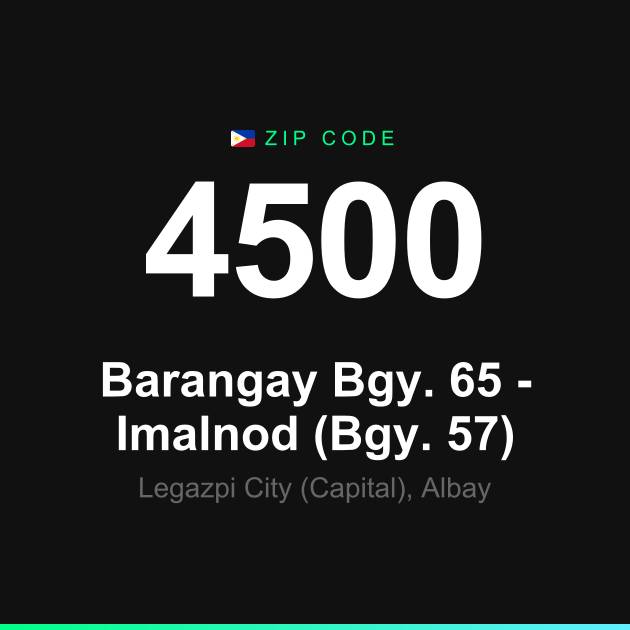 Shareable ZIP code 4500 card for Barangay Bgy. 65 - Imalnod (Bgy. 57)