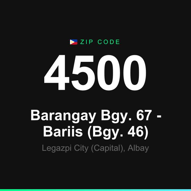 Shareable ZIP code 4500 card for Barangay Bgy. 67 - Bariis (Bgy. 46)